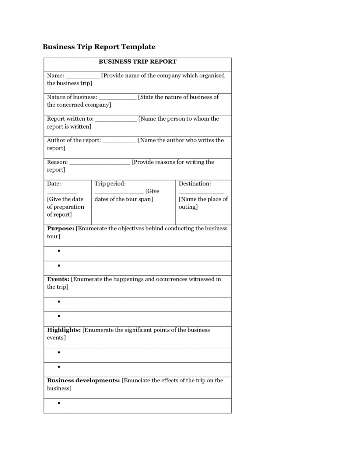 Business Trip Report Template Pdf