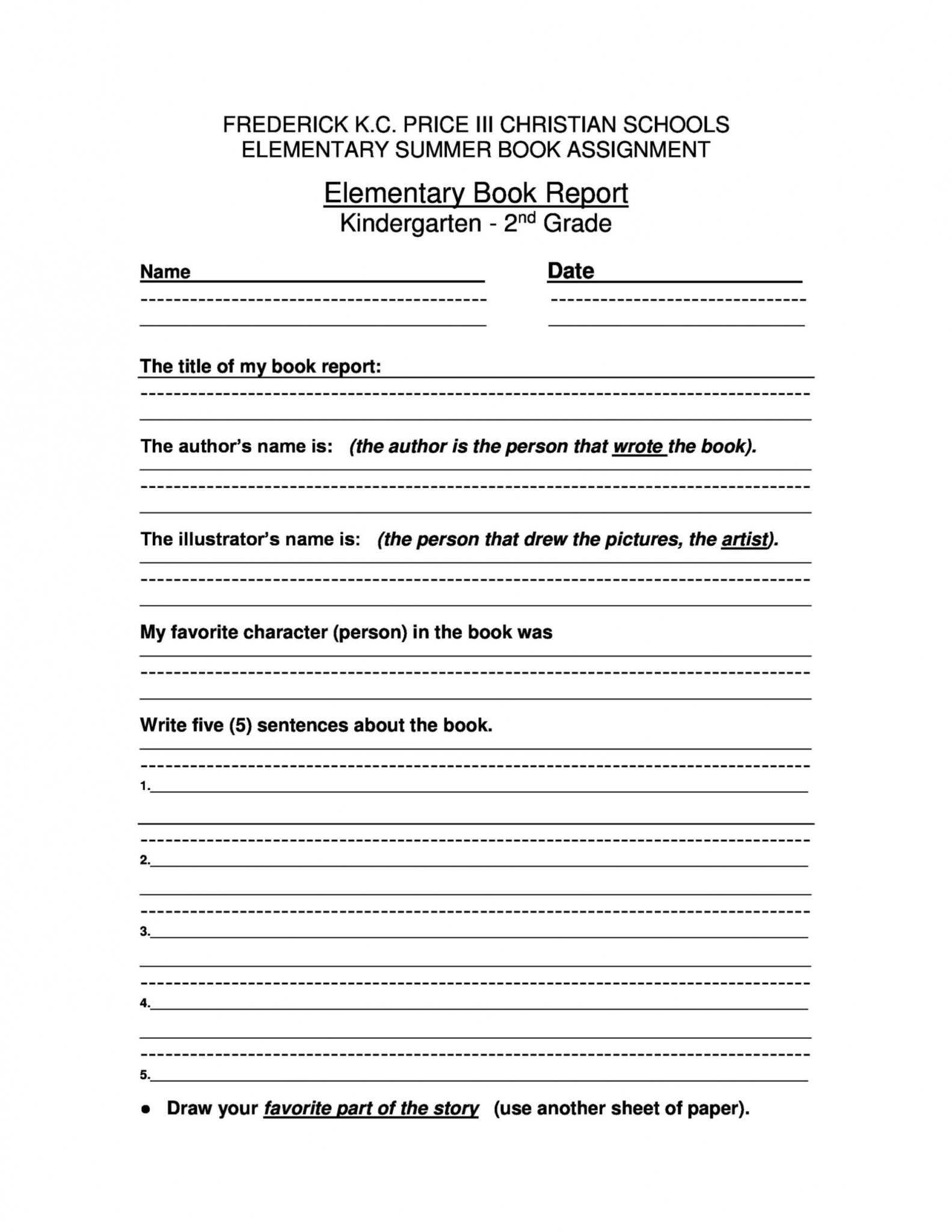 Book Report Template 5Th Grade