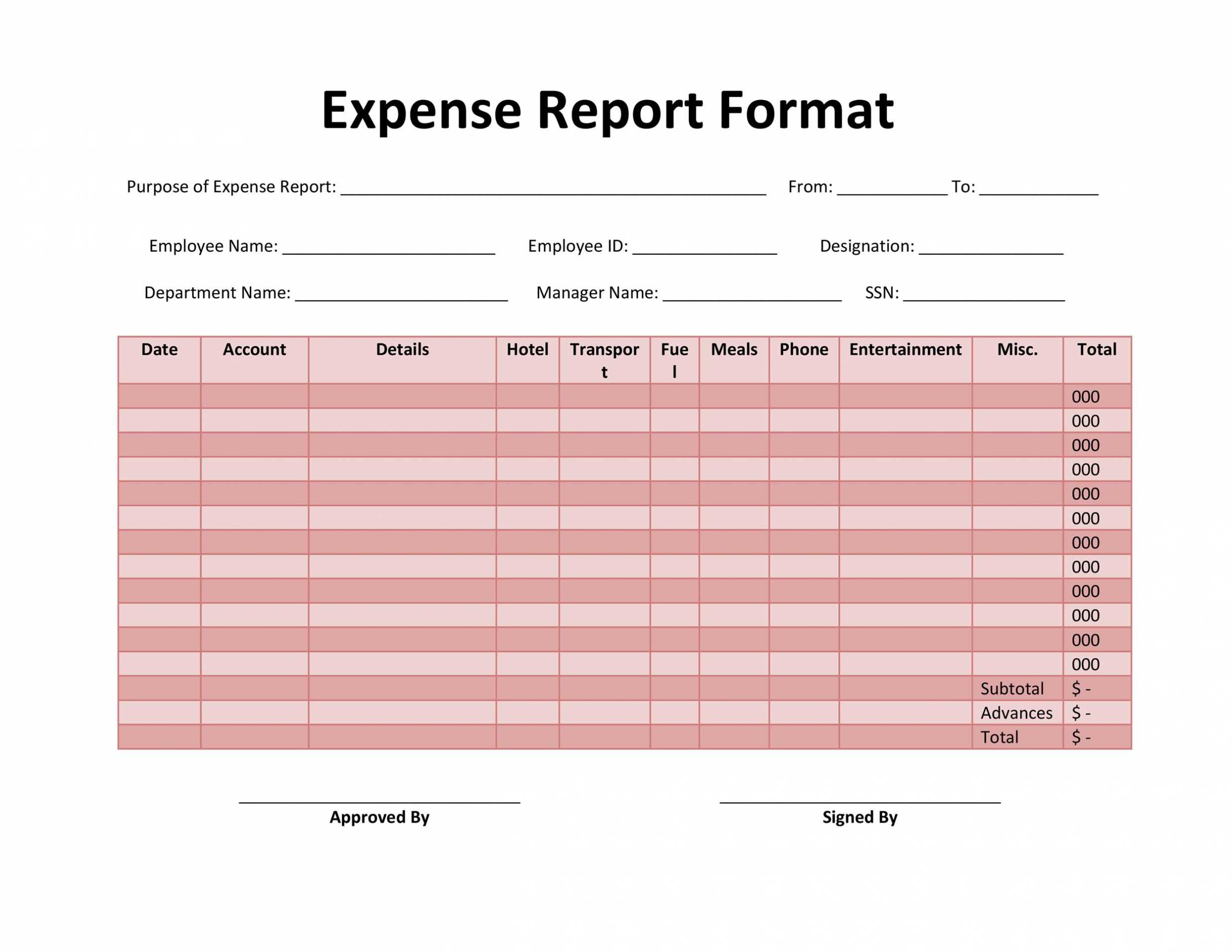 Expenditure Report Format