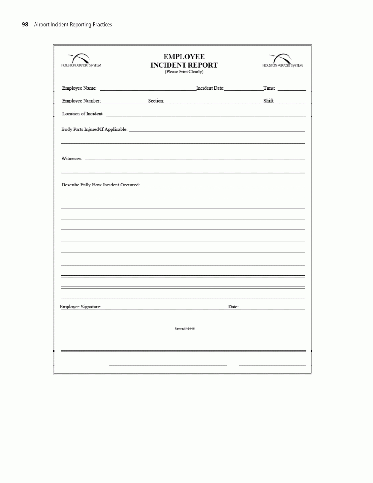 Appendix H – Sample Employee Incident Report Form | Airport With Regard To Computer Incident Report Template
