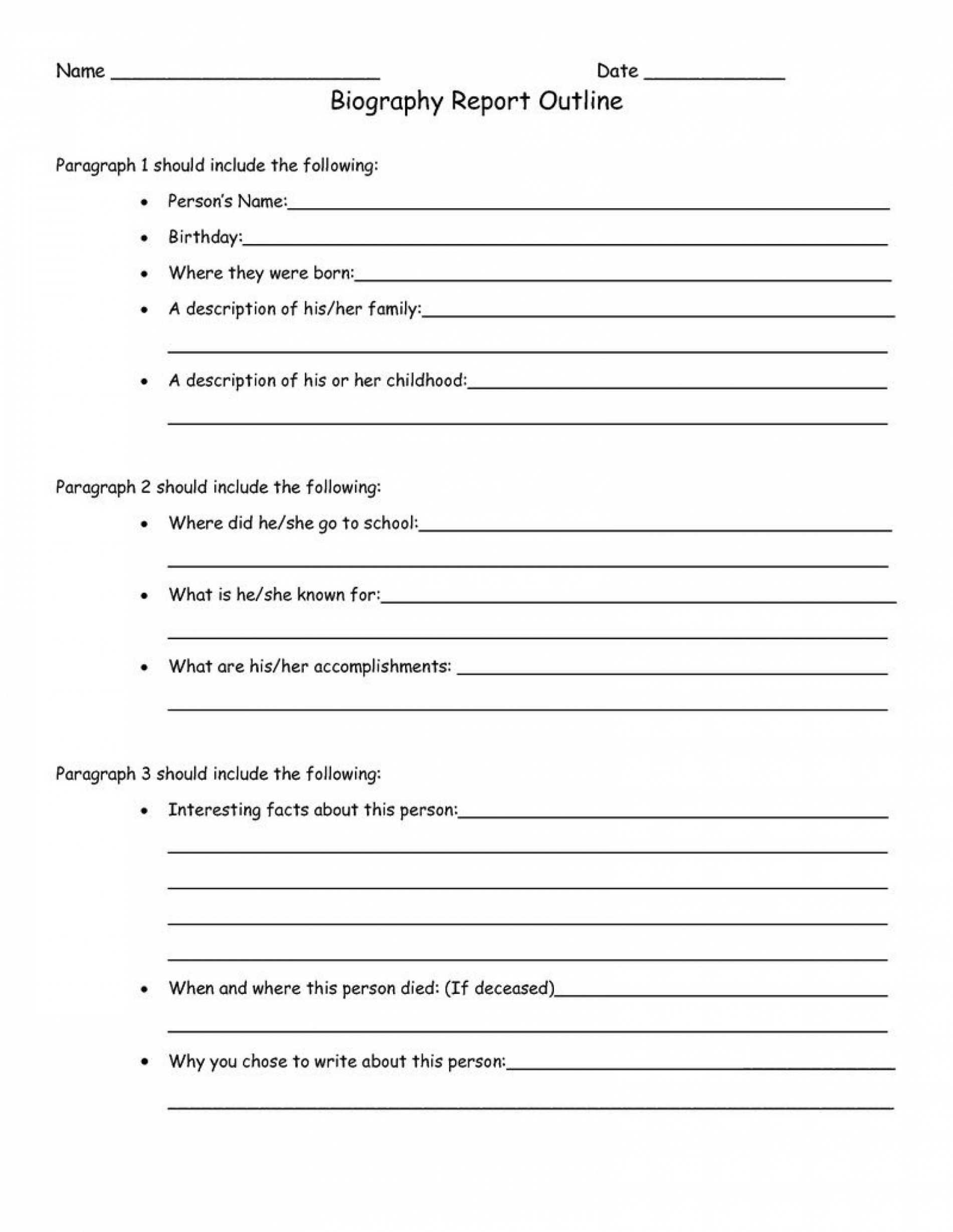 Book Report Template High School