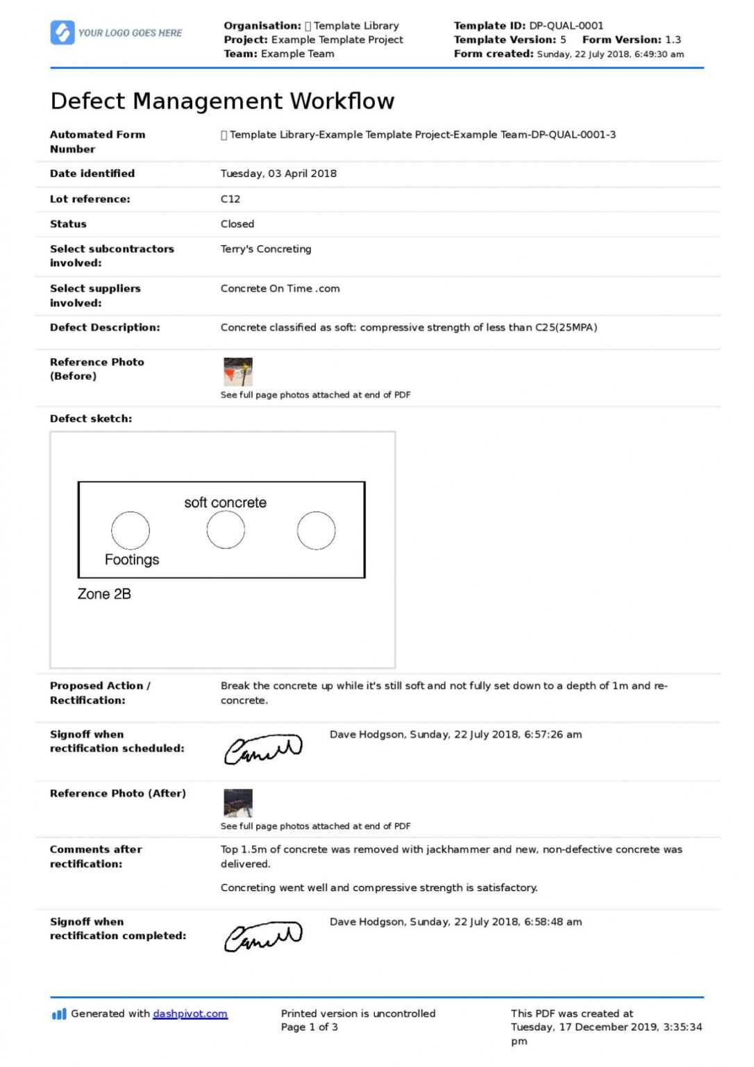 Building Defect Report Template