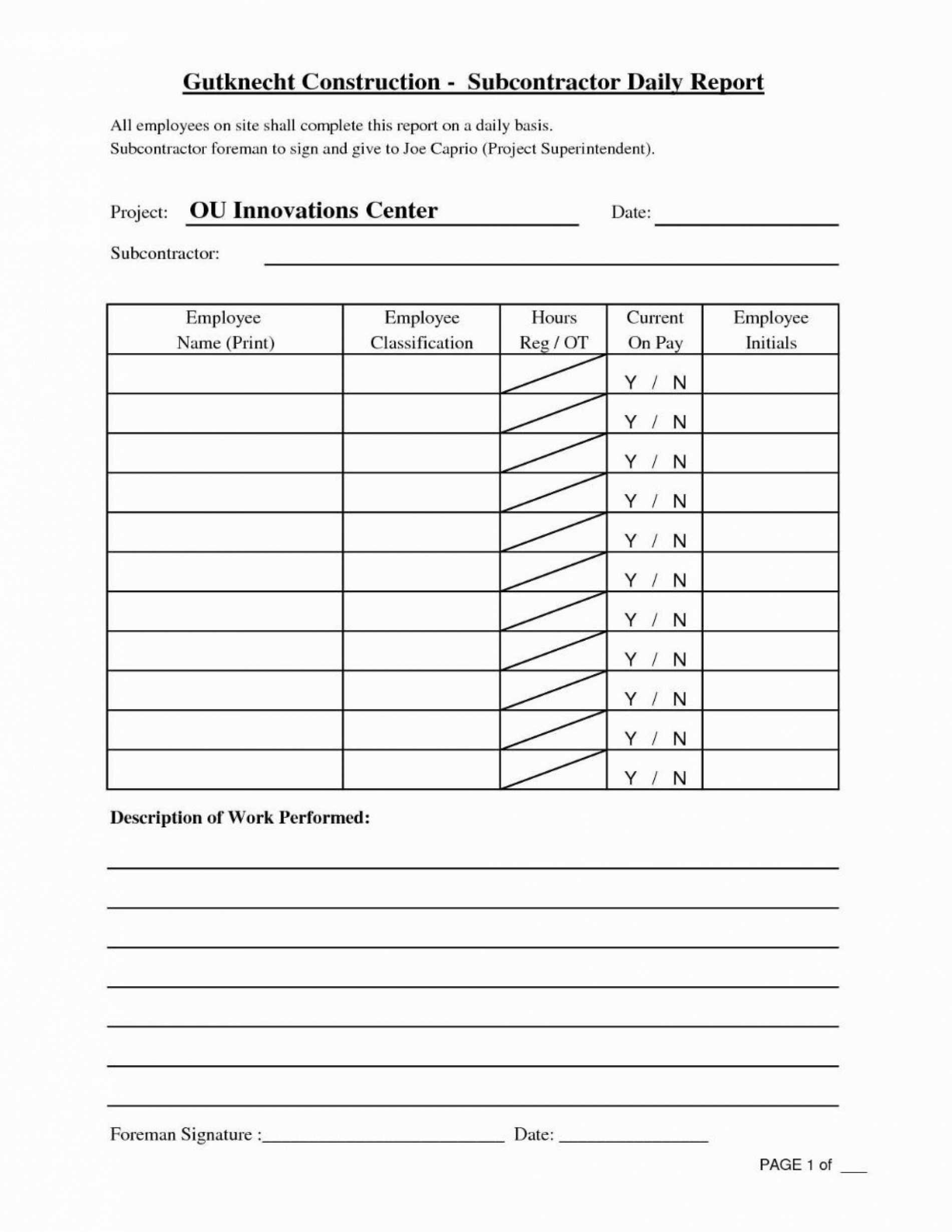 Daily Work Report Template