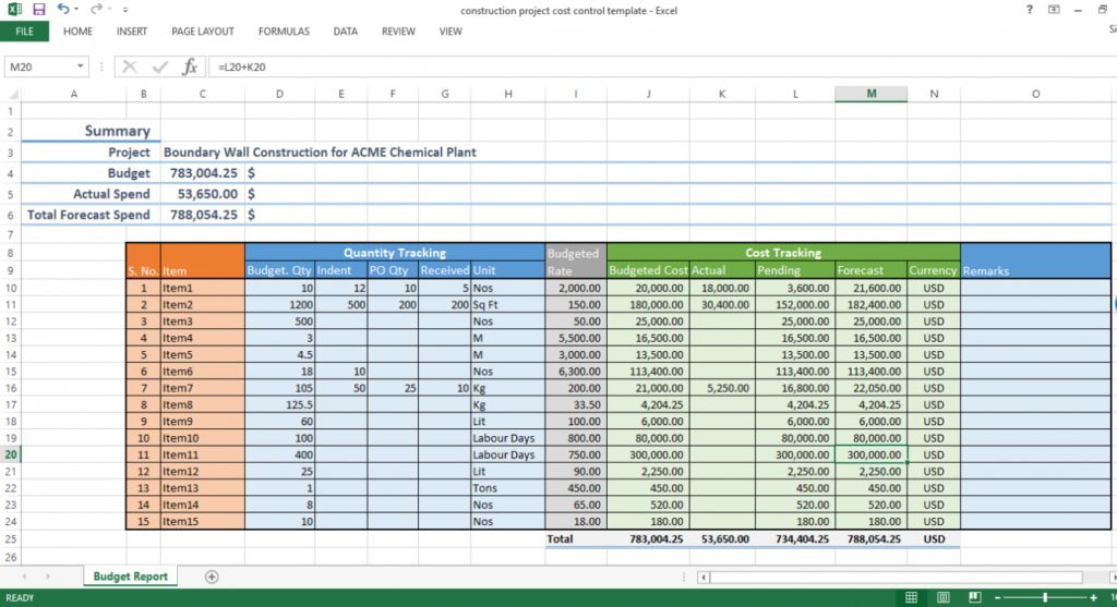 Construction Project Cost Control - Excel Template - Workpack inside Job Cost Report Template Excel