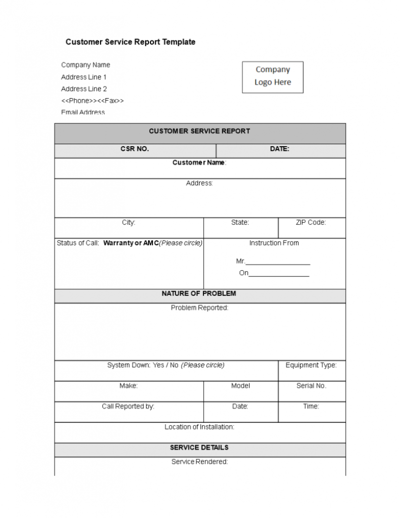 Customer Service Report Template | Templates At intended for Customer Contact Report Template