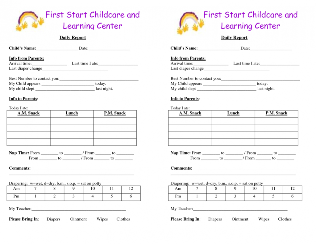 Daycare Infant Daily Report Template - Professional Plan throughout Daycare Infant Daily Report Template