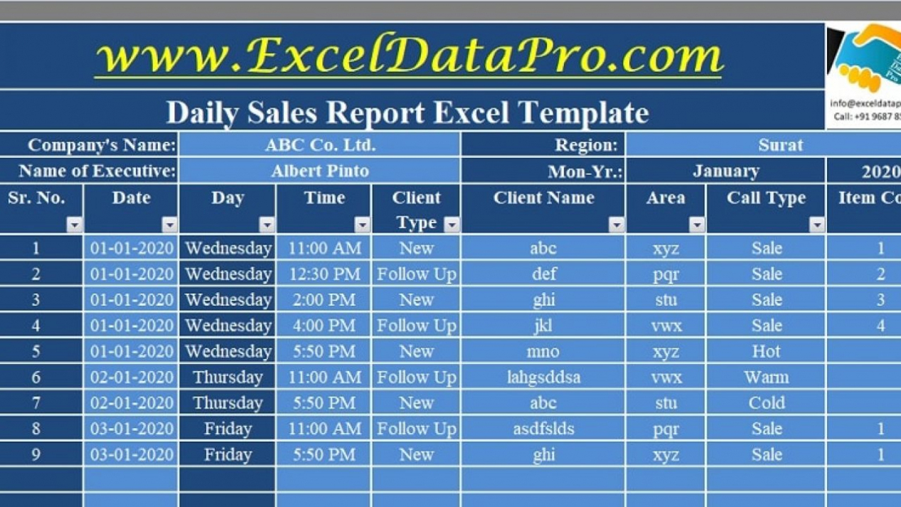 Download Daily Sales Report Excel Template – Exceldatapro For Excel Sales Report Template Free Download