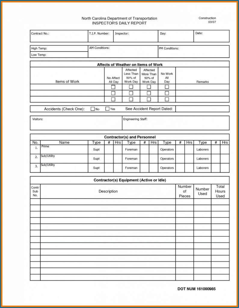 √ Free Editable Construction Daily Report Template with Construction Daily Report Template Free