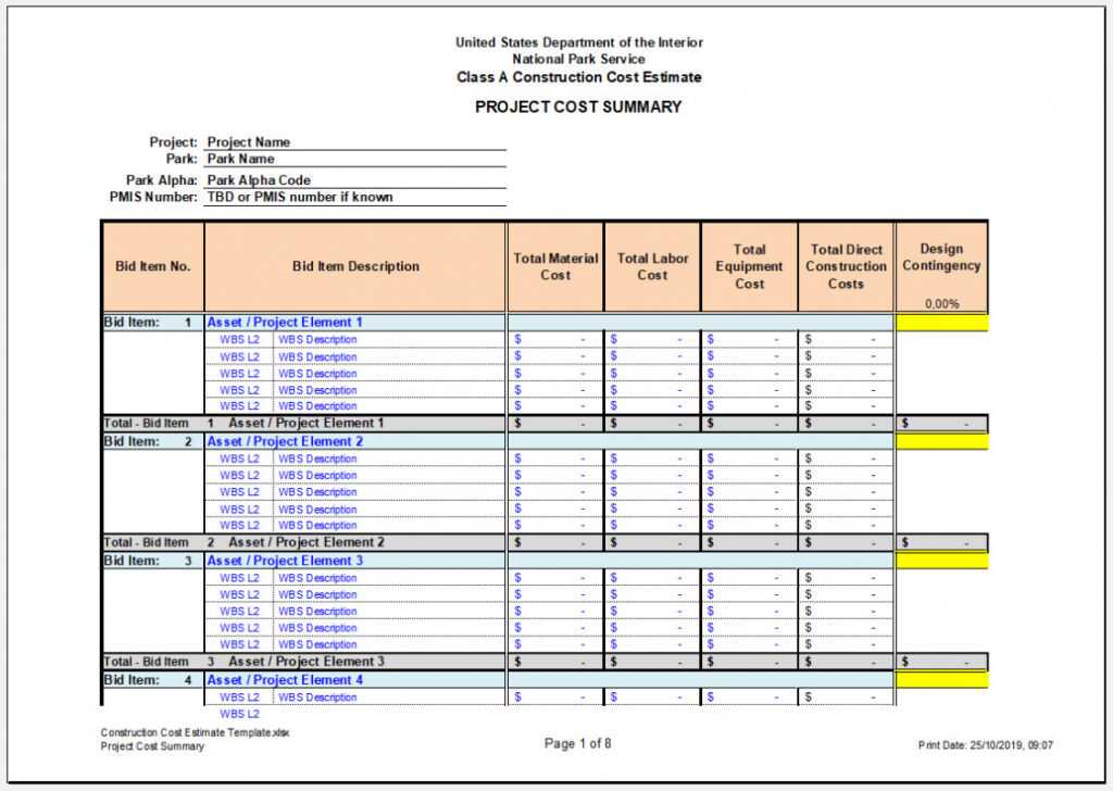 √ Free Printable Construction Cost Estimate Template Within ...