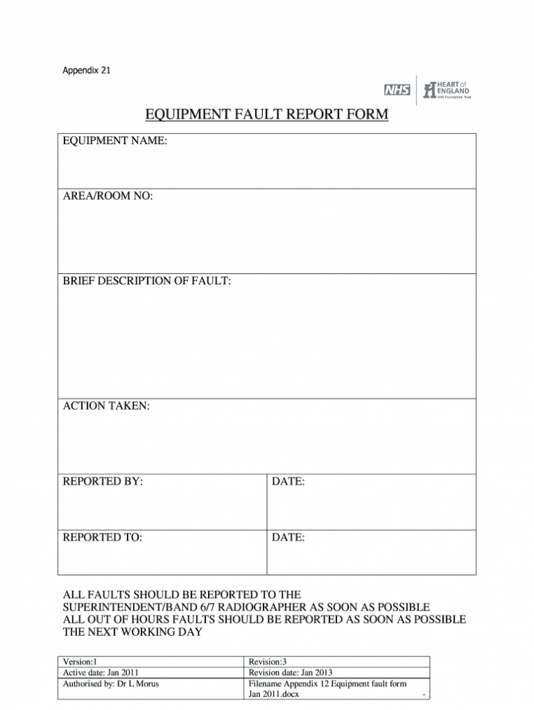 Equipment Fault Report Form Template - Fill Out And Sign Printable Pdf  Template | Signnow regarding Equipment Fault Report Template