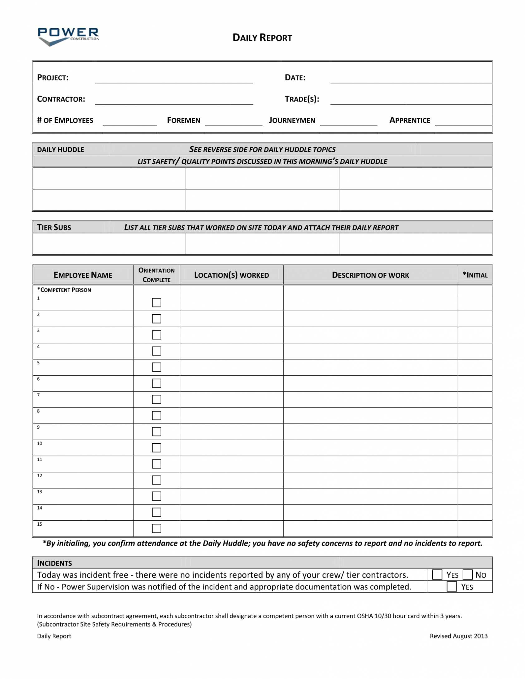Daily Behavior Report Template