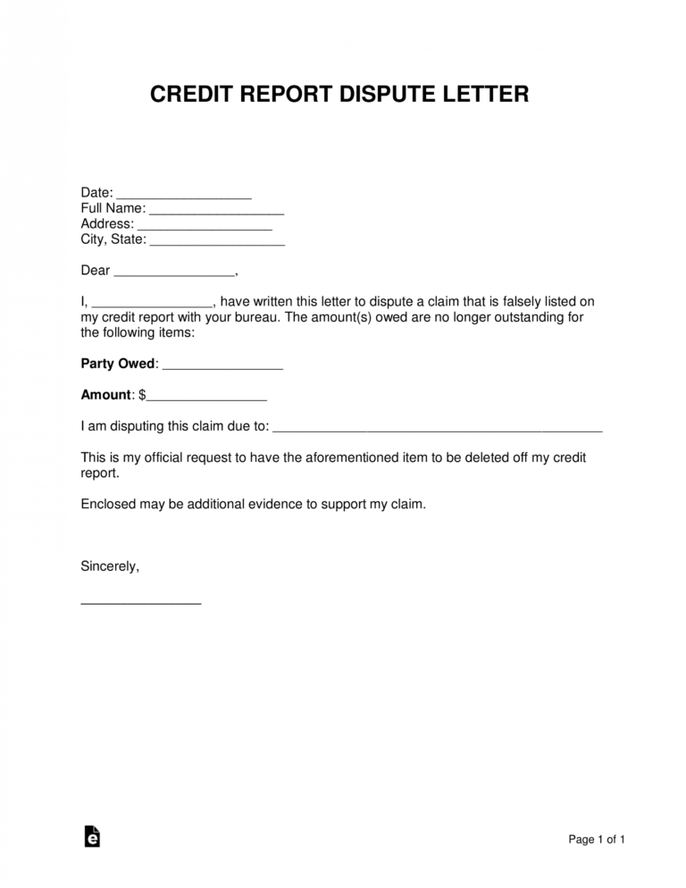 Credit Report Dispute Letter Template