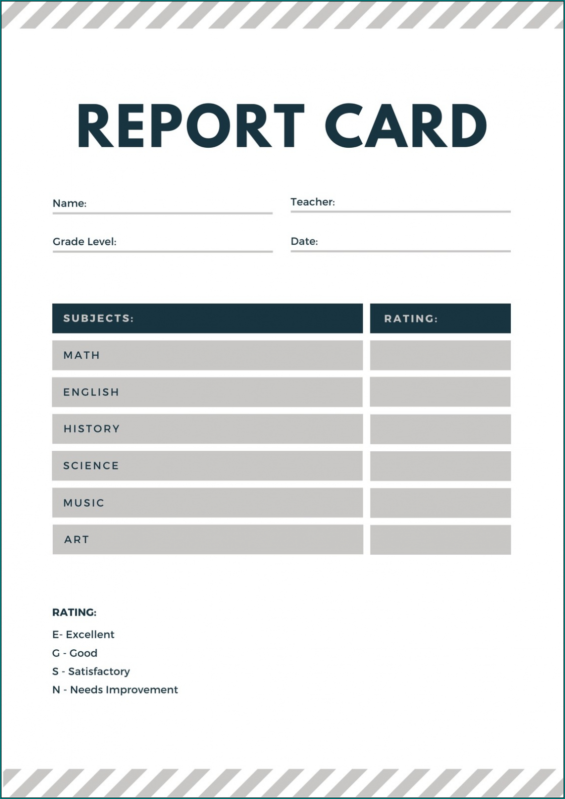 Homeschool Report Card Template Middle School