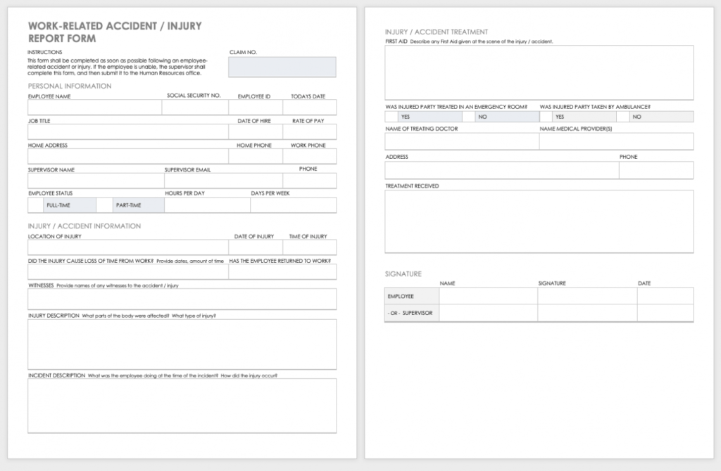 Free Workplace Accident Report Templates | Smartsheet regarding Accident Report Form Template Uk