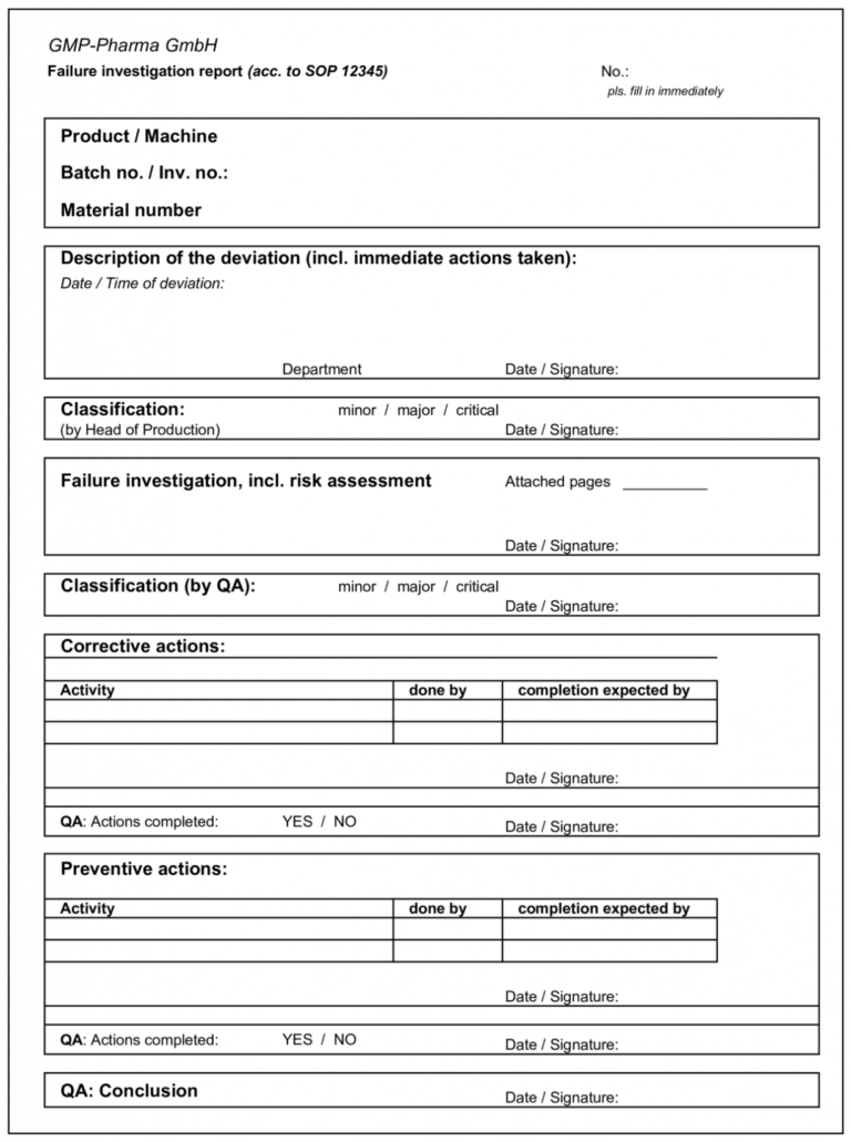 Failure Investigation Report Template