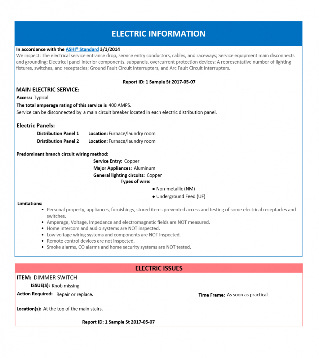 Home Inspection Report – Electric Page – Home Inspection With Regard To Home Inspection Report Template