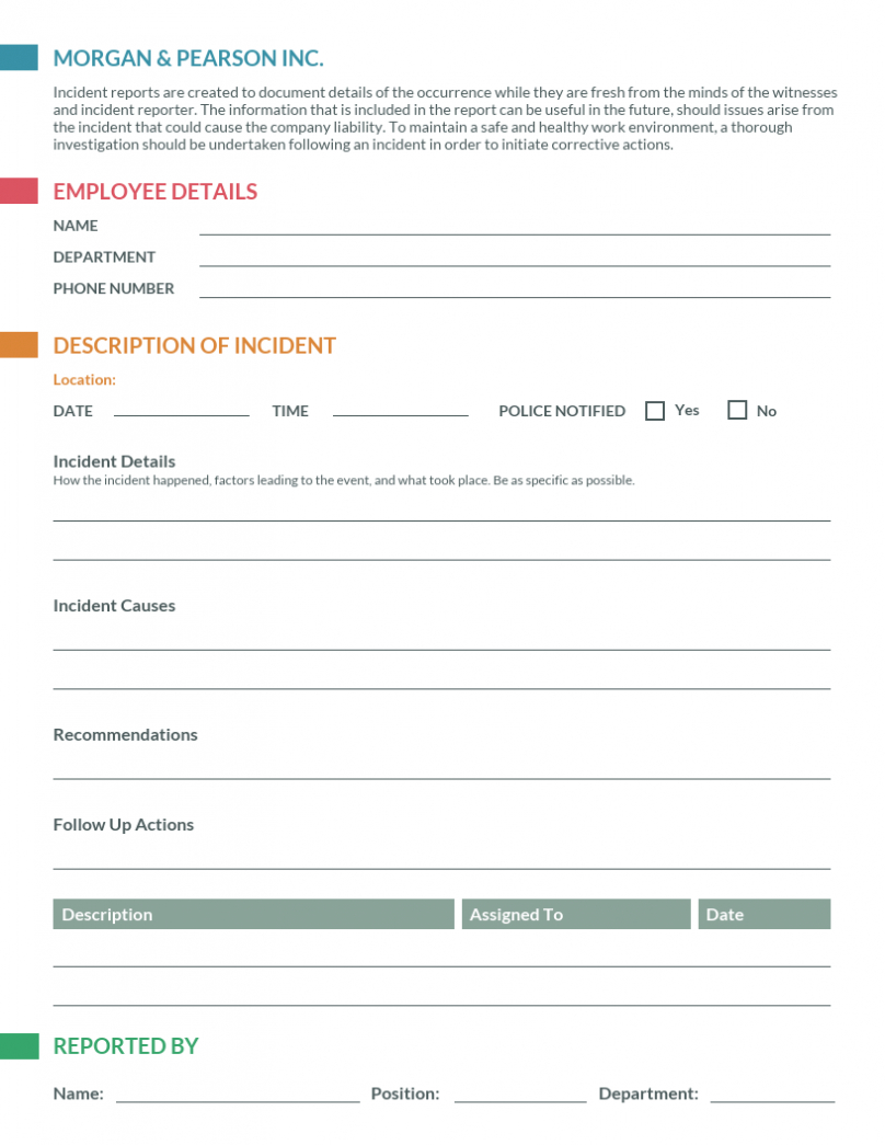 Customer Incident Report Form Template