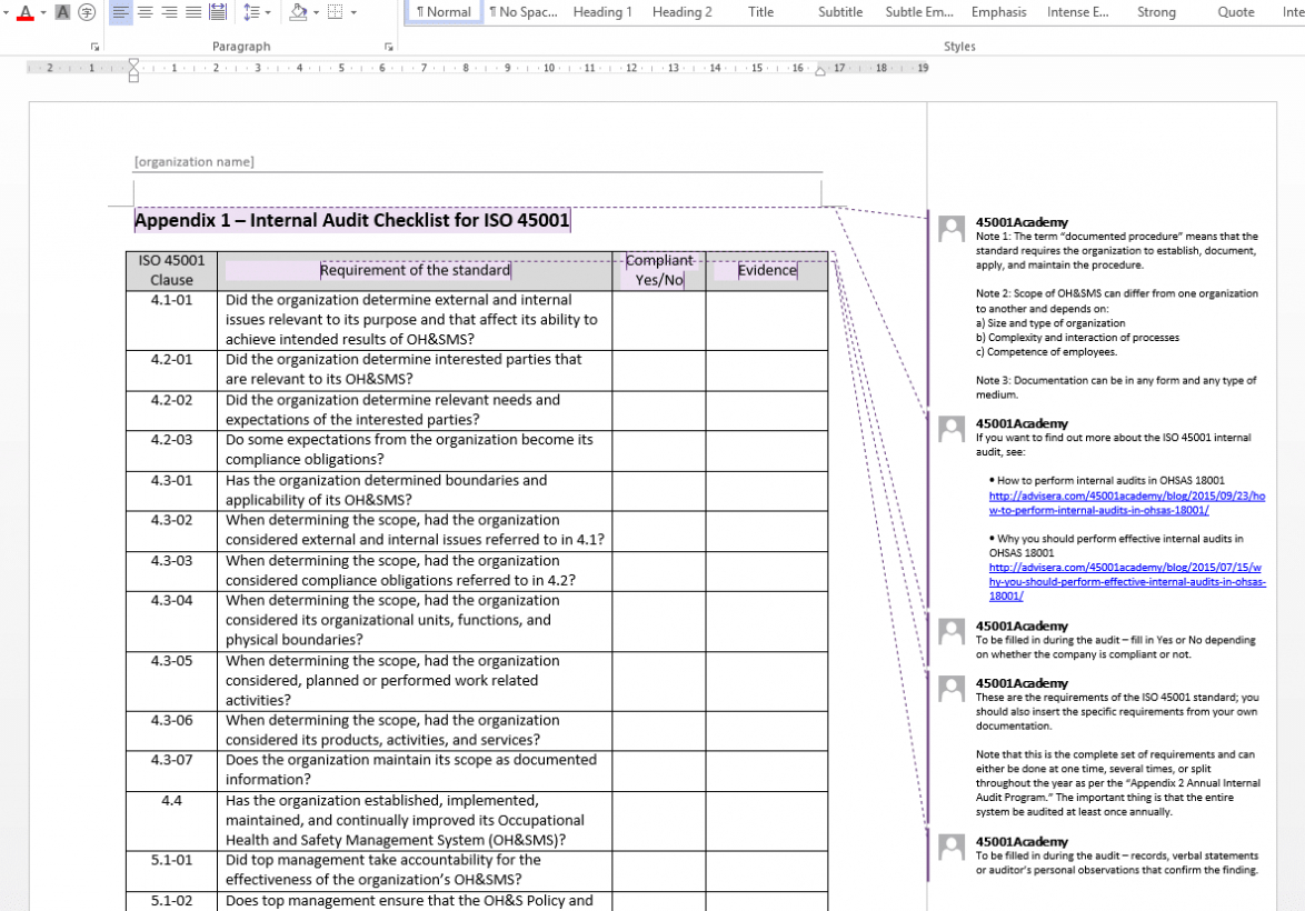 iso 9001 internal audit checklist xls