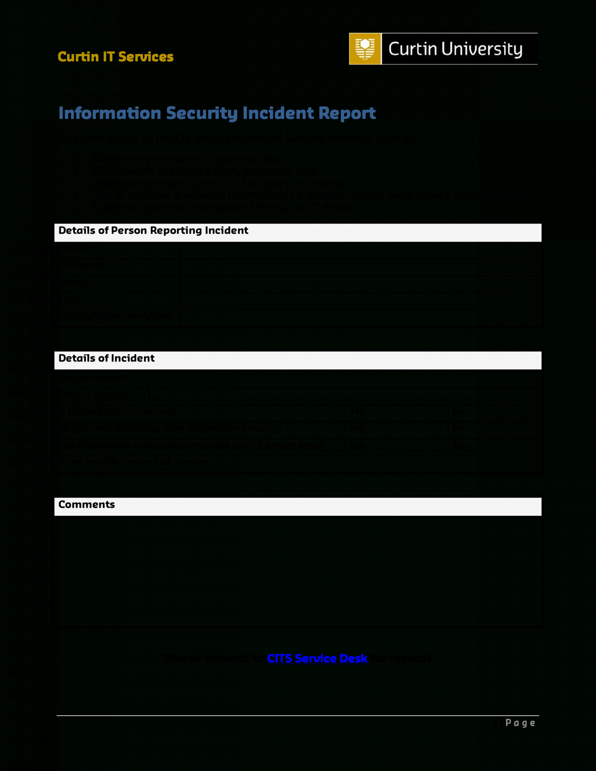 It Services Security Incident Report | Templates At With Regard To Computer Incident Report Template