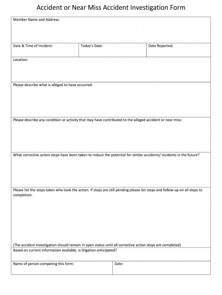 Near Miss Report Template Word – Fill Online, Printable With Investigation Report Template Doc