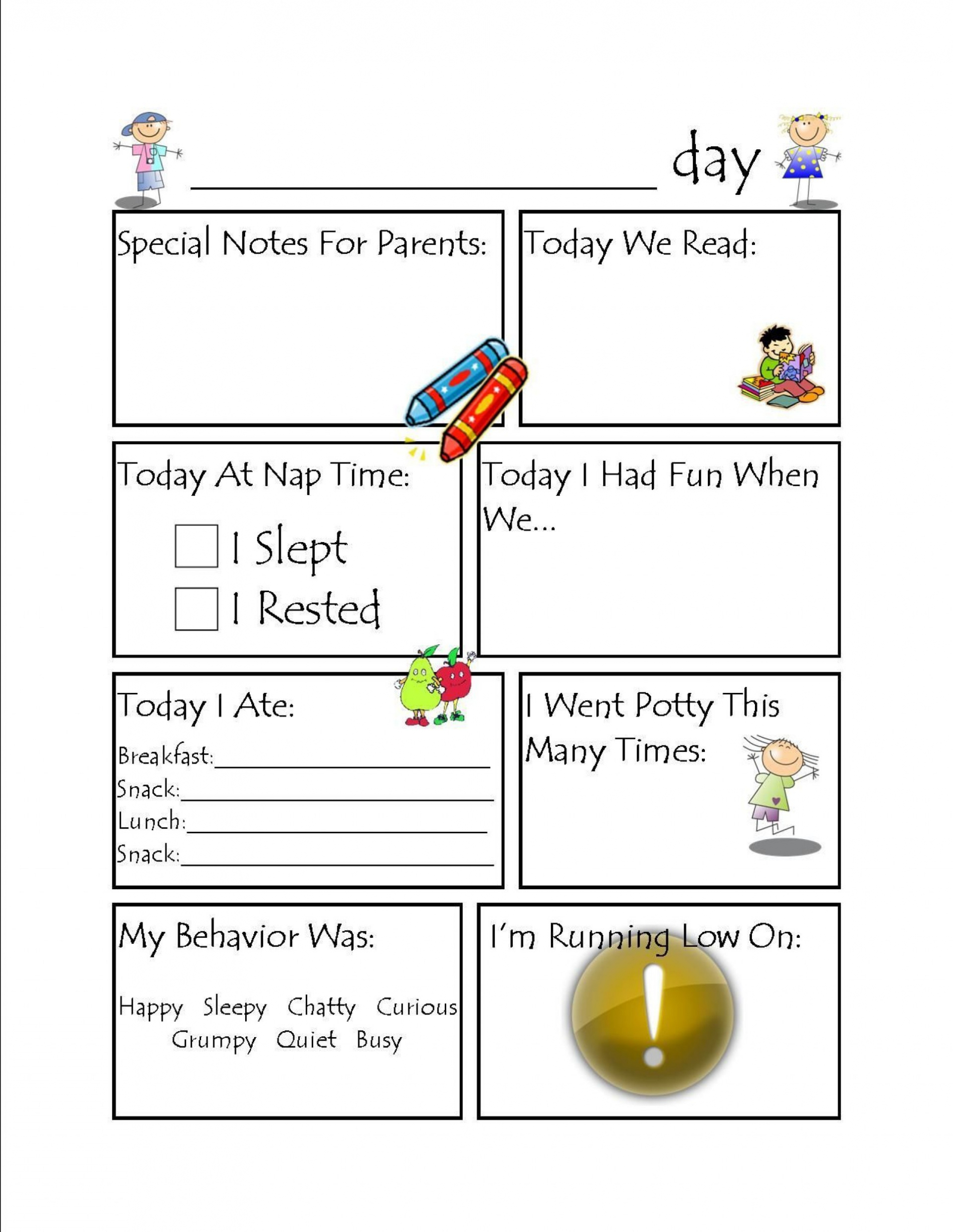 Preschool Daily Report Template ~ Addictionary Within Daily Behavior Report Template