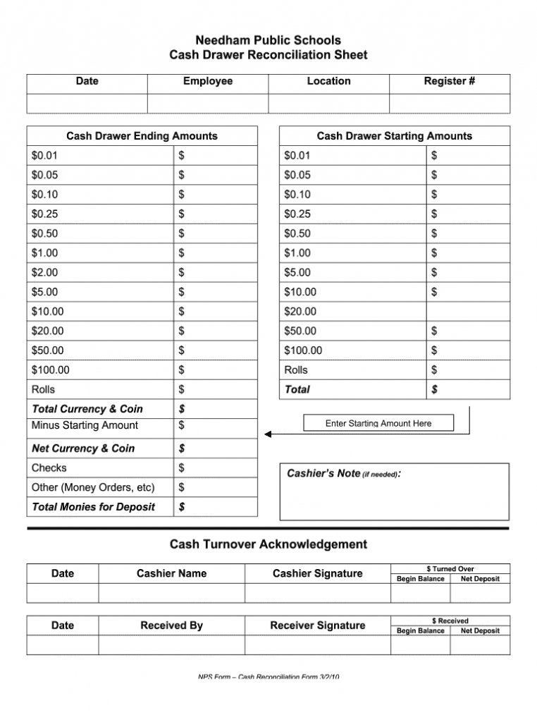End Of Day Cash Register Report Template