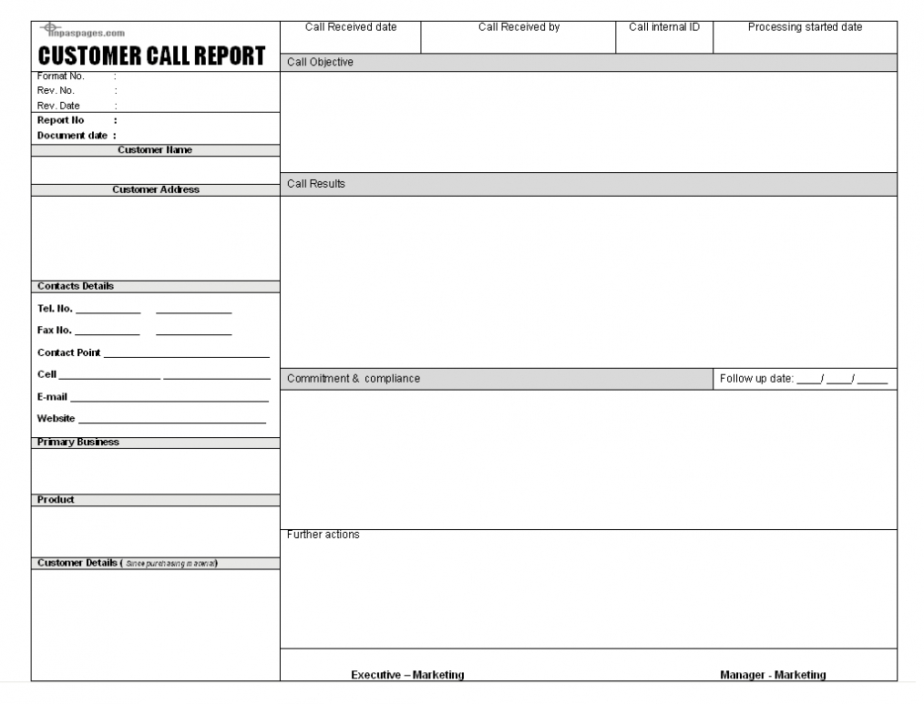 Sales Call Report Templates – Word Excel Fomats Pertaining To Customer Visit Report Format Templates