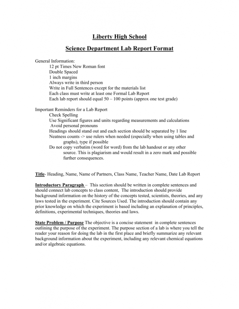Science Department Lab Report Format Within Formal Lab Report Template