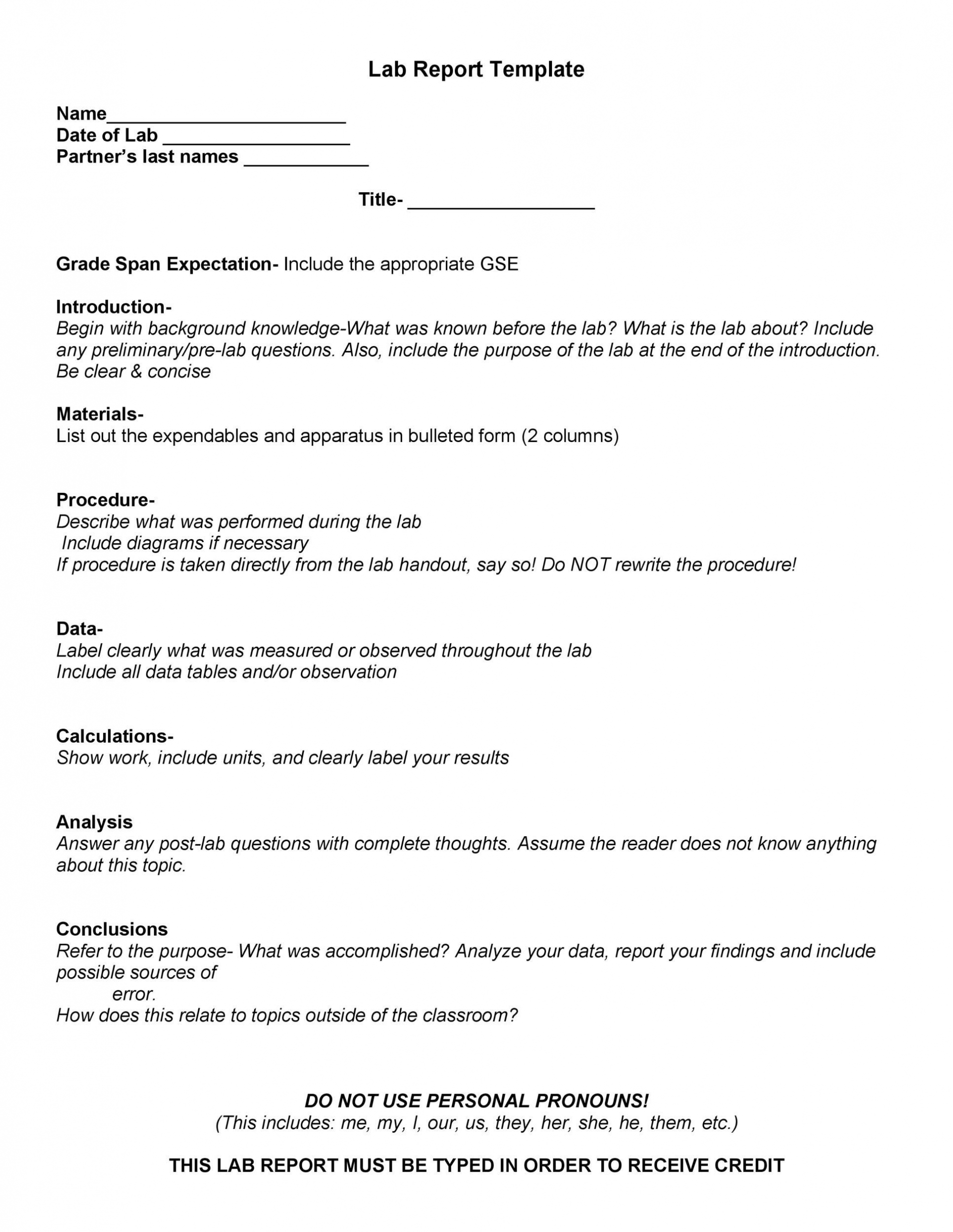 Science Lab Report Template ~ Addictionary For Lab Report Template Middle School