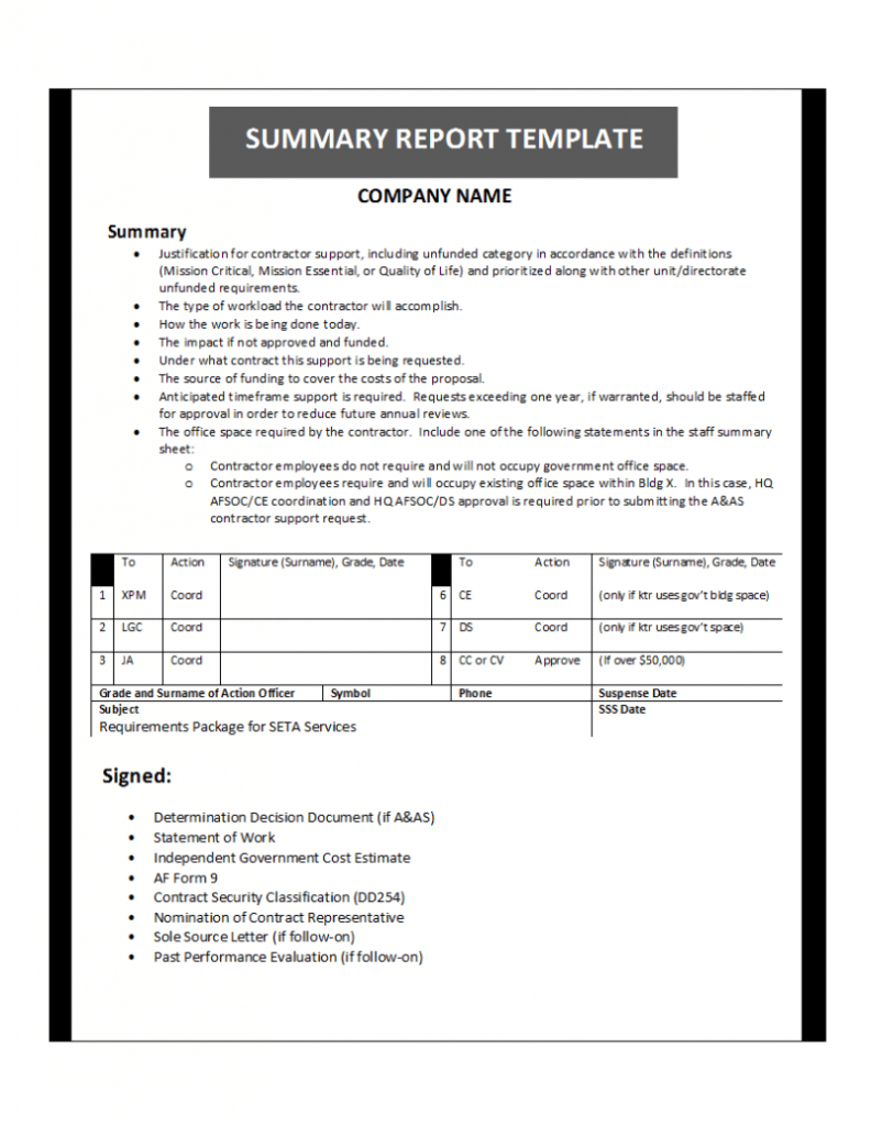 Summary Report Template regarding Evaluation Summary Report Template