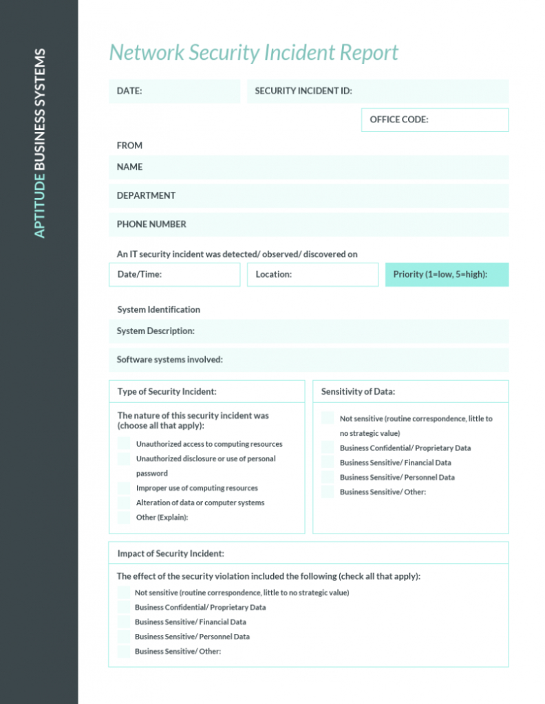 Teal It Incident Report Template inside It Issue Report Template