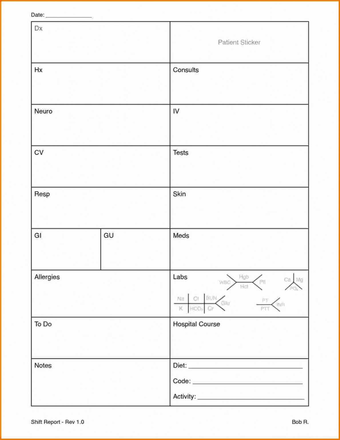 Charge Nurse Report Sheet Template Awesome Inspirational Template