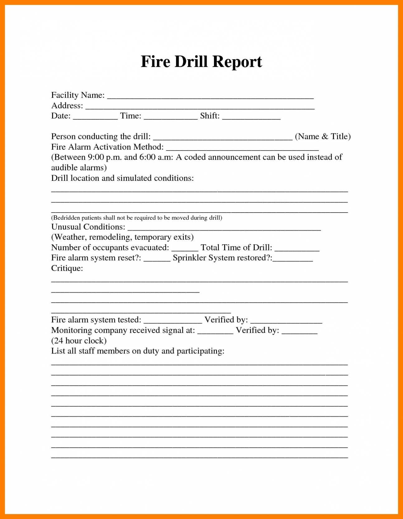 Emergency Drill Report Template