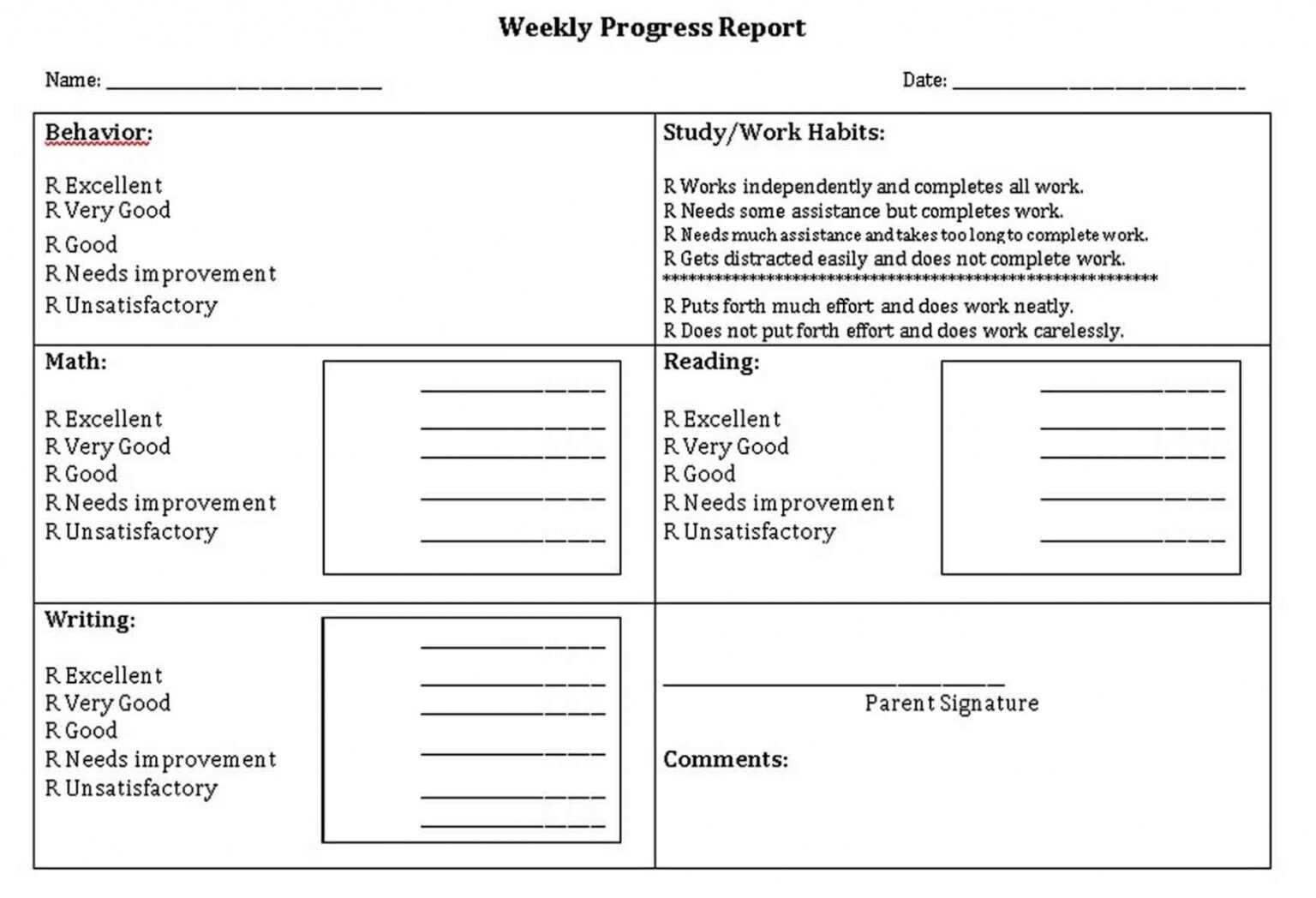 Daily behavior report template